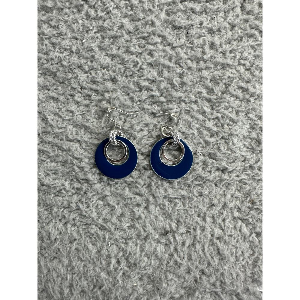 Double Circle Dangle Earrings Women Blue Fashion Elegant Classy